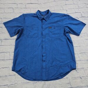 Orvis Tech Work Shirt MENS L Blue Short Sleeve Dual Pocket Hiking Utility